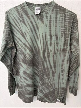 PINK Victoria's Secret Olive Green and Charcoal Tie-Dye Long Sleeve Tee